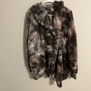 Hem & Thread Brown and Gray Teddy Jacket Plush Casual Outerwear